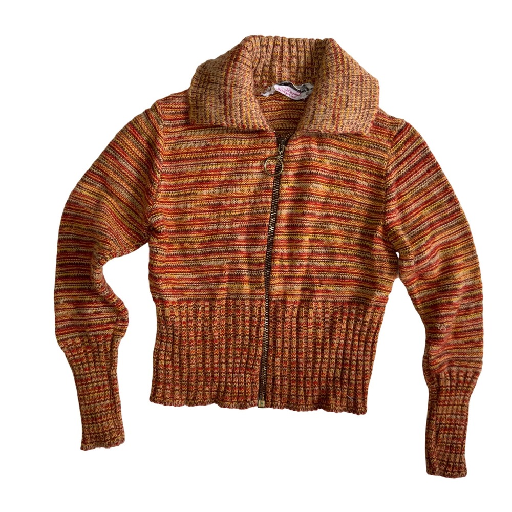 70s Lord & Taylor kids  Wool Zip-Up Sweater 3T–4T Autumn Stripe Knit